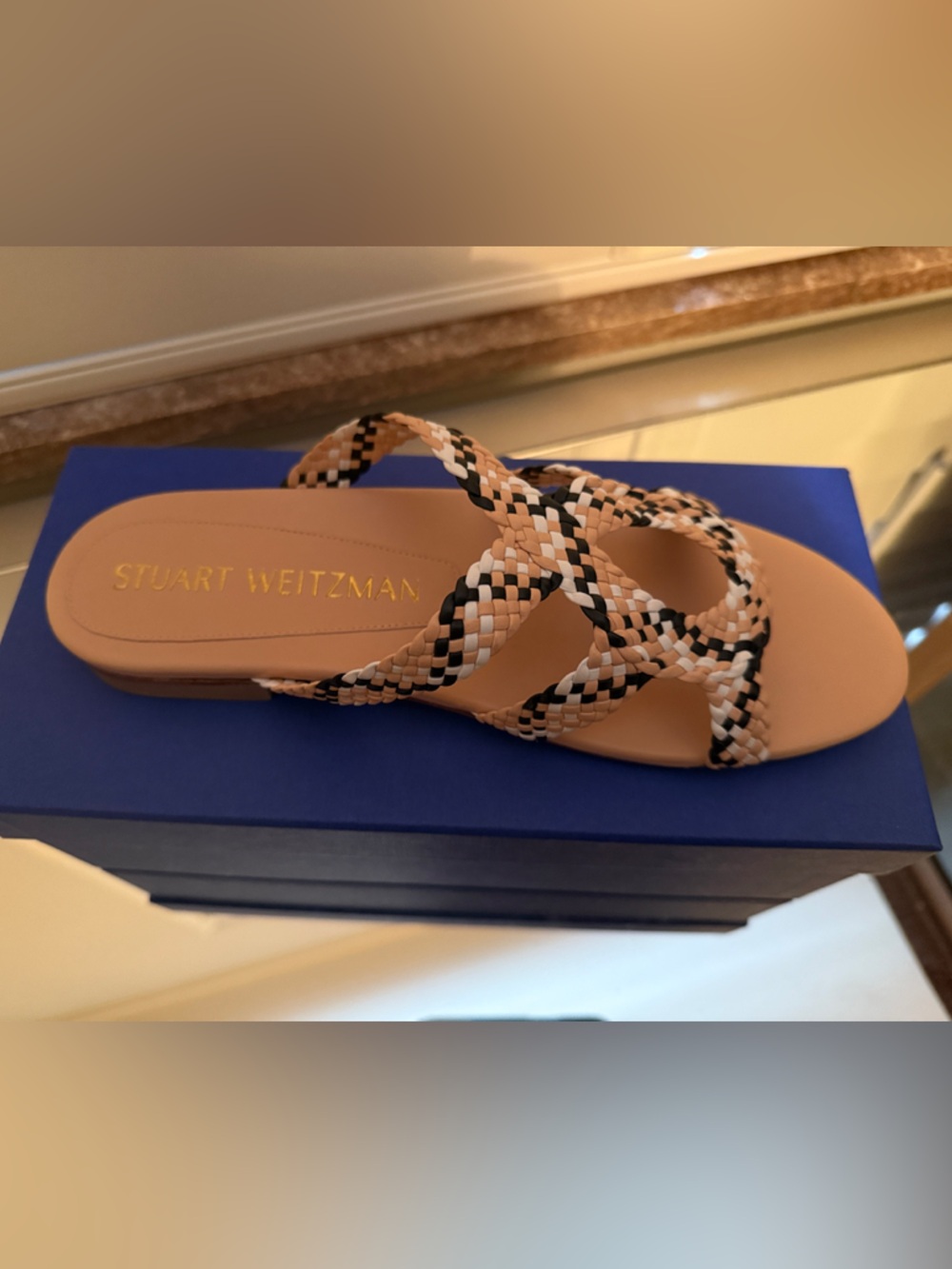 NWT Stuart Weitzman Braided Multi-Color Pink/Black/White Slide Sandal